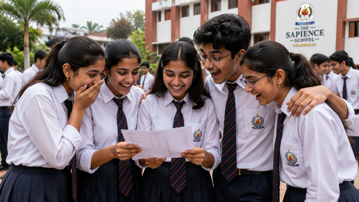 Class XII board results — students celebrating